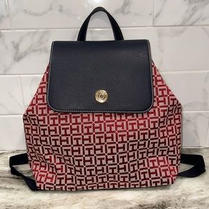 BNWT Tommy Hilfiger Brenna II Jacquard Monogram Flap Backpack Red White Navy